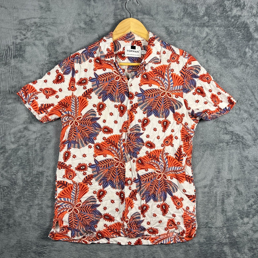 Topman Hawaiian Shirt Mens XS Multicolor Tropical Leaf Beach Summer Bohemian